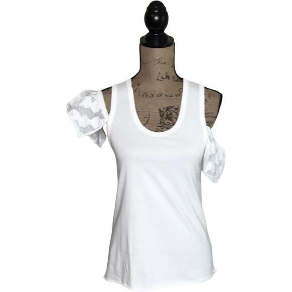 See By Chloe Size 36 White Cold Shoulder Floral Lace Ruffle Tank Top Romantic - Picture 3 of 16